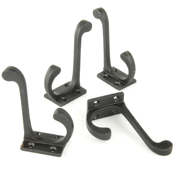 Set of 4 Beeswax Black Vintage Cast Iron Wall Door Hooks Coat Rack