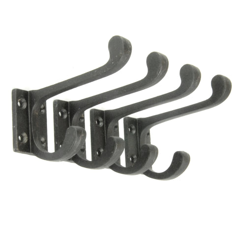 Set of 4 Beeswax Black Vintage Cast Iron Wall Door Hooks Coat Rack