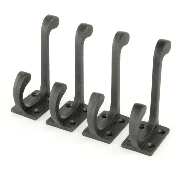 Set of 4 Beeswax Black Vintage Cast Iron Wall Door Hooks Coat Rack