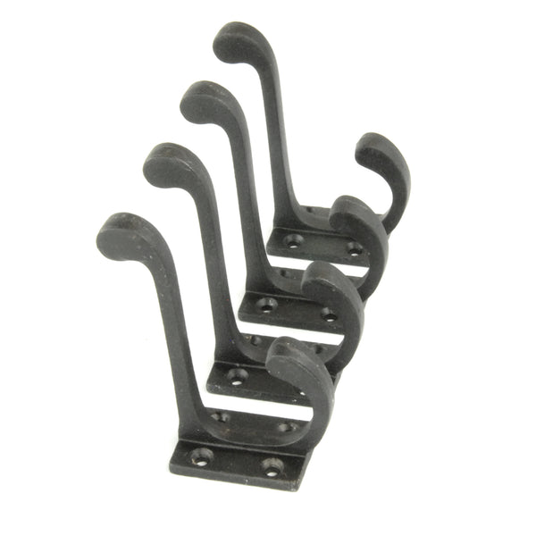 Set of 4 Beeswax Black Vintage Cast Iron Wall Door Hooks Coat Rack