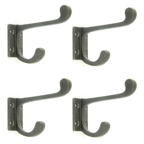 Set of 4 Beeswax Black Vintage Cast Iron Wall Door Hooks Coat Rack