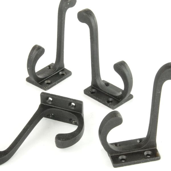 Set of 4 Beeswax Black Vintage Cast Iron Wall Door Hooks Coat Rack