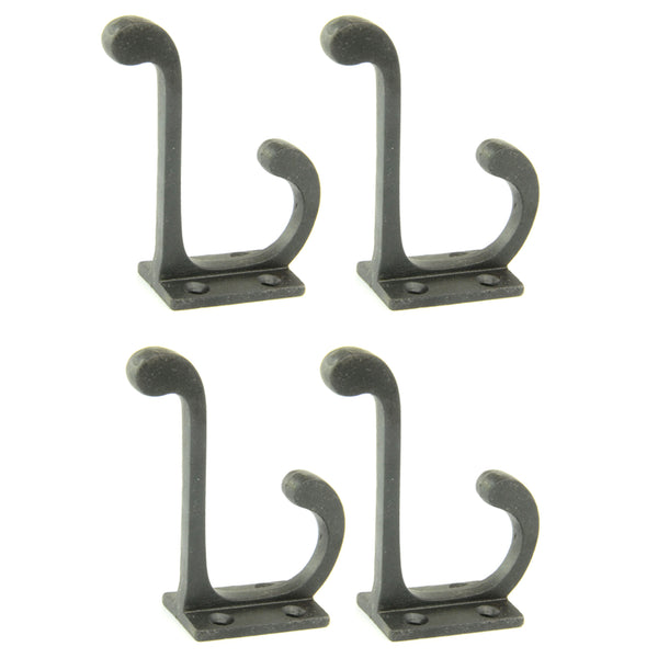 Set of 4 Beeswax Black Vintage Cast Iron Wall Door Hooks Coat Rack