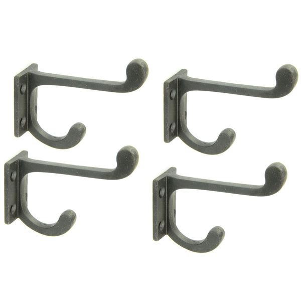 Set of 4 Beeswax Black Vintage Cast Iron Wall Door Hooks Coat Rack