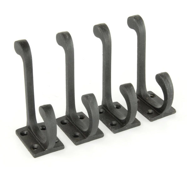 Set of 4 Beeswax Black Vintage Cast Iron Wall Door Hooks Coat Rack