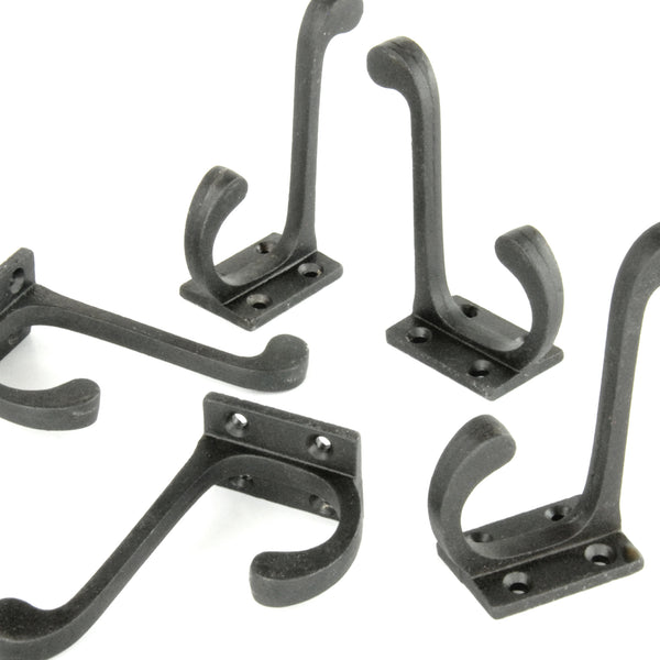 Set of 5 Beeswax Black Vintage Cast Iron Wall Door Hooks Coat Rack