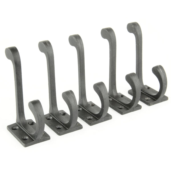 Set of 5 Beeswax Black Vintage Cast Iron Wall Door Hooks Coat Rack