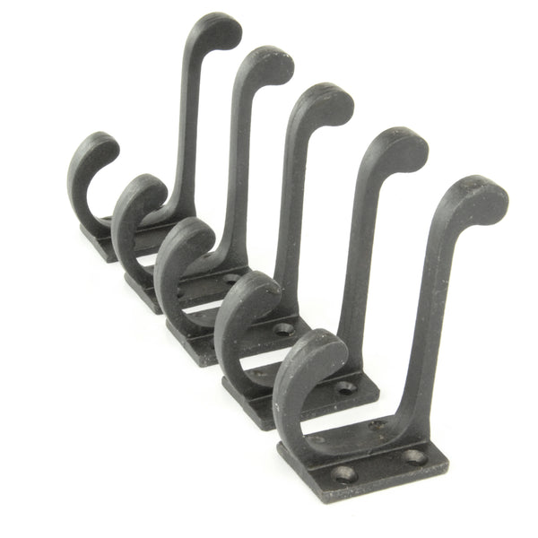 Set of 5 Beeswax Black Vintage Cast Iron Wall Door Hooks Coat Rack