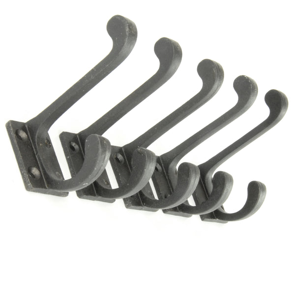 Set of 5 Beeswax Black Vintage Cast Iron Wall Door Hooks Coat Rack
