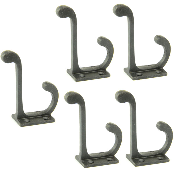 Set of 5 Beeswax Black Vintage Cast Iron Wall Door Hooks Coat Rack