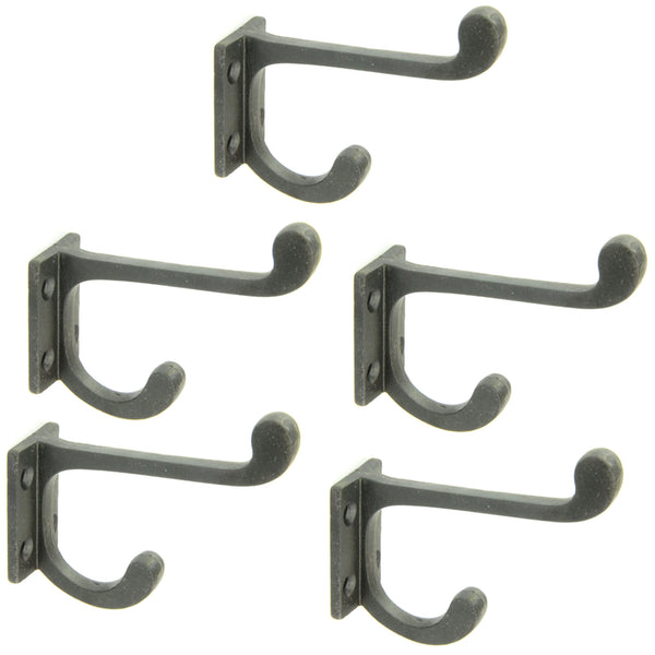 Set of 5 Beeswax Black Vintage Cast Iron Wall Door Hooks Coat Rack