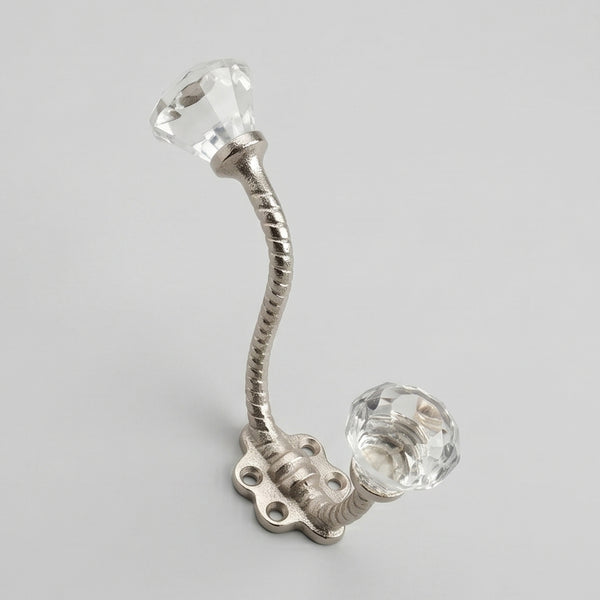 Vintage Style Cast Iron Wall Hook with Clear Glass knobs