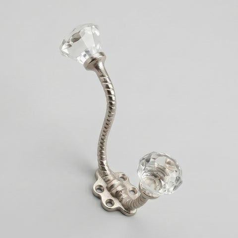 Vintage Style Cast Iron Wall Hook with Clear Glass knobs
