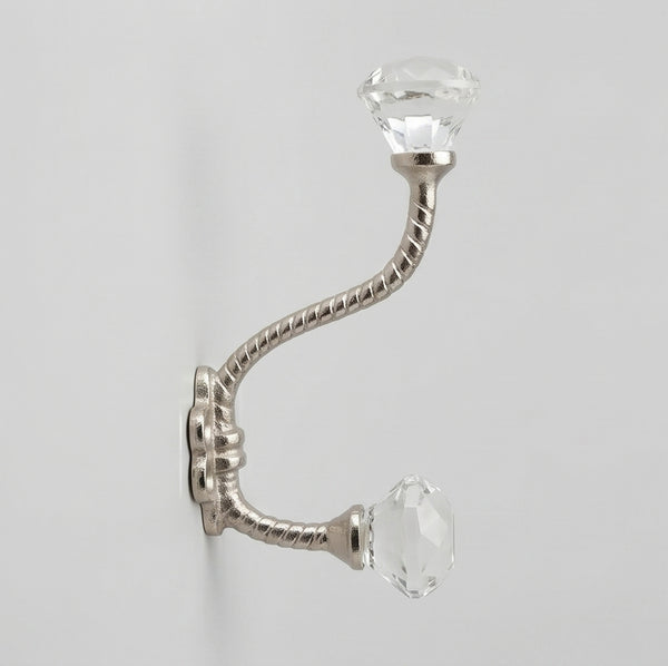 Vintage Style Cast Iron Wall Hook with Clear Glass knobs