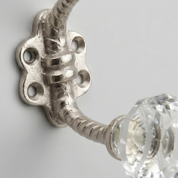 Vintage Style Cast Iron Wall Hook with Clear Glass knobs