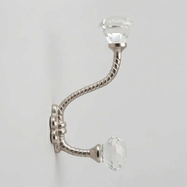 Vintage Style Cast Iron Wall Hook with Clear Glass knobs