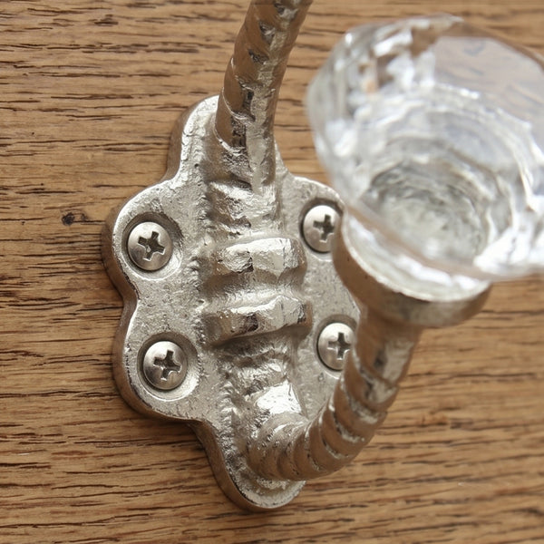 Vintage Style Cast Iron Wall Hook with Clear Glass knobs