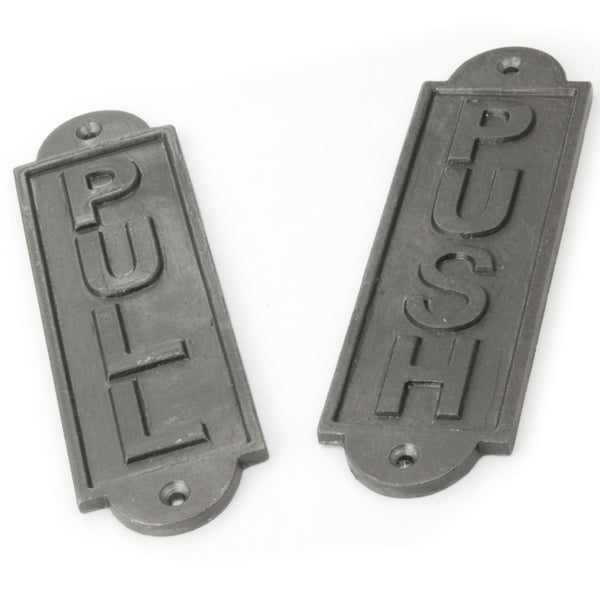 A Jones & Grey Vintage Style Cast Iron Metal PUSH or PULL Door Sign Plaque