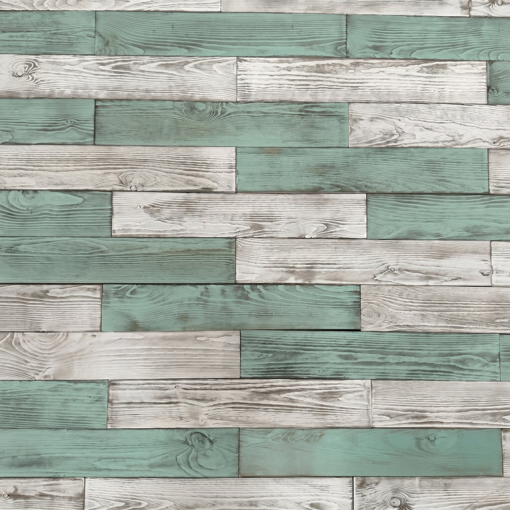 The Coastal Contrast Wooden Wall Tiles Cladding Panelling White & Teal Green