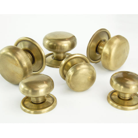 Aged Unlacquered Solid Brass Oxford Round Cabinet Knobs Kitchen Door Handles