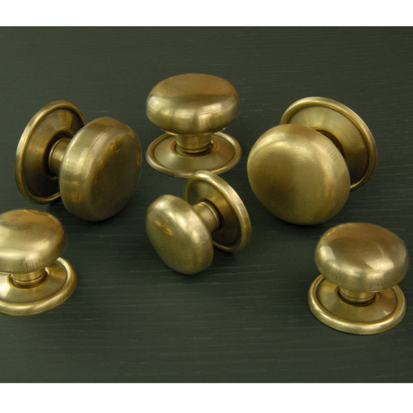 Aged Unlacquered Solid Brass Oxford Round Cabinet Knobs Kitchen Door Handles