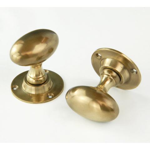 Aged Unlacquered Solid Brass Vintage Style Oval Door Knobs Handles