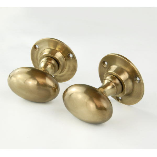 Aged Unlacquered Solid Brass Vintage Style Oval Door Knobs Handles