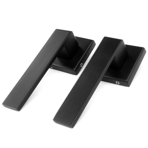 Modena Rectangle Lever Door Handles on Square Rose Satin Matt Black