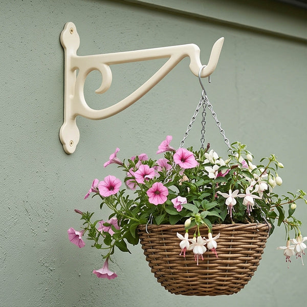 Garden Hanging Basket Bracket Cast Iron Wall Hook Ornate Vintage Support
