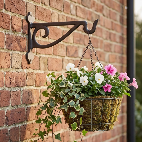Garden Hanging Basket Bracket Cast Iron Wall Hook Ornate Vintage Support