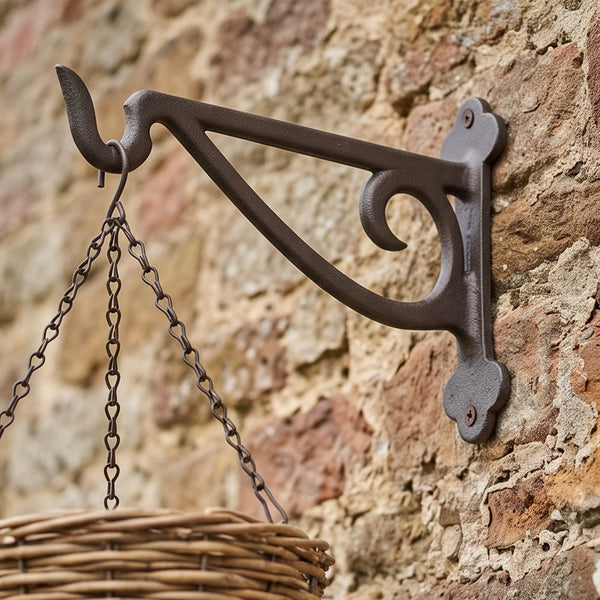 Garden Hanging Basket Bracket Cast Iron Wall Hook Ornate Vintage Support