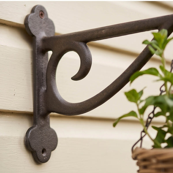 Garden Hanging Basket Bracket Cast Iron Wall Hook Ornate Vintage Support