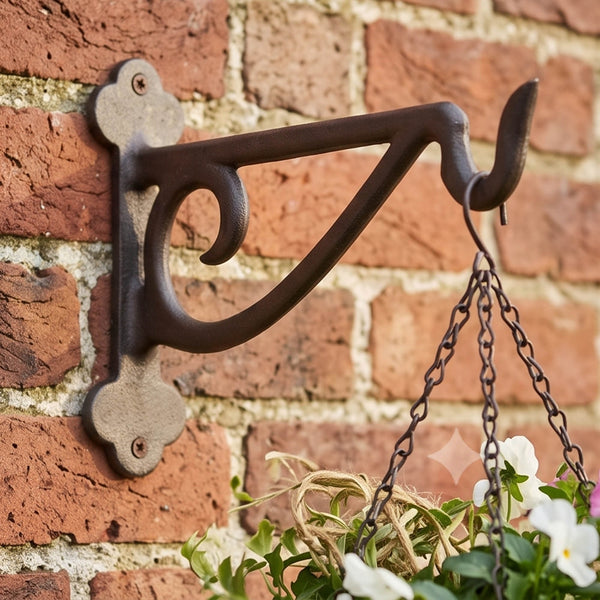 Garden Hanging Basket Bracket Cast Iron Wall Hook Ornate Vintage Support