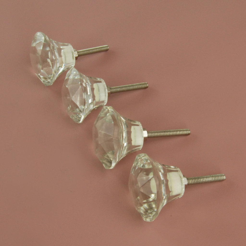Set of 4 Large Clear Glass Cabinet Knobs Handles Kitchen Door Chest Drawer Pulls