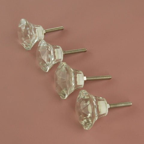 Set of 4 Large Clear Glass Cabinet Knobs Handles Kitchen Door Chest Drawer Pulls