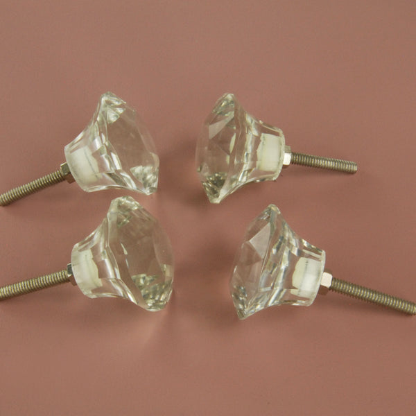 Set of 4 Large Clear Glass Cabinet Knobs Handles Kitchen Door Chest Drawer Pulls