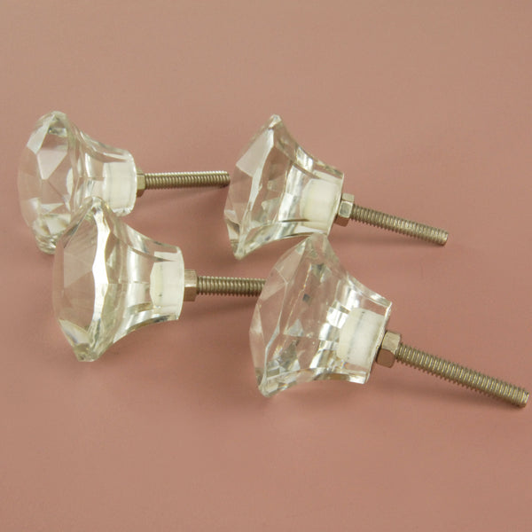 Set of 4 Large Clear Glass Cabinet Knobs Handles Kitchen Door Chest Drawer Pulls
