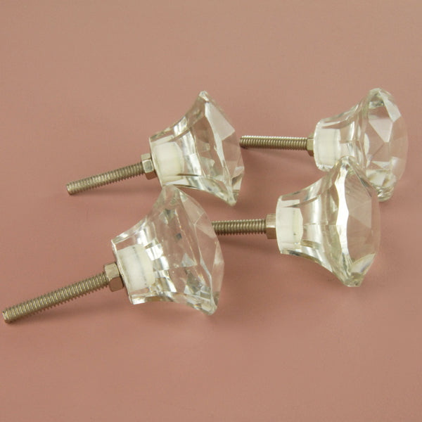 Set of 4 Large Clear Glass Cabinet Knobs Handles Kitchen Door Chest Drawer Pulls