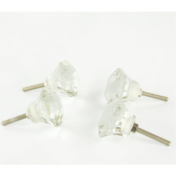 Set of 4 Large Clear Glass Cabinet Knobs Handles Kitchen Door Chest Drawer Pulls