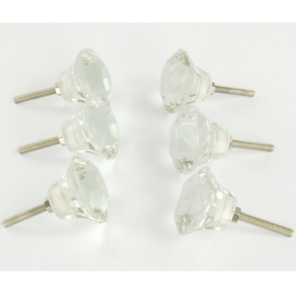 Set of 6 Large Clear Glass Cabinet Knobs Handles Kitchen Door Chest Drawer Pulls
