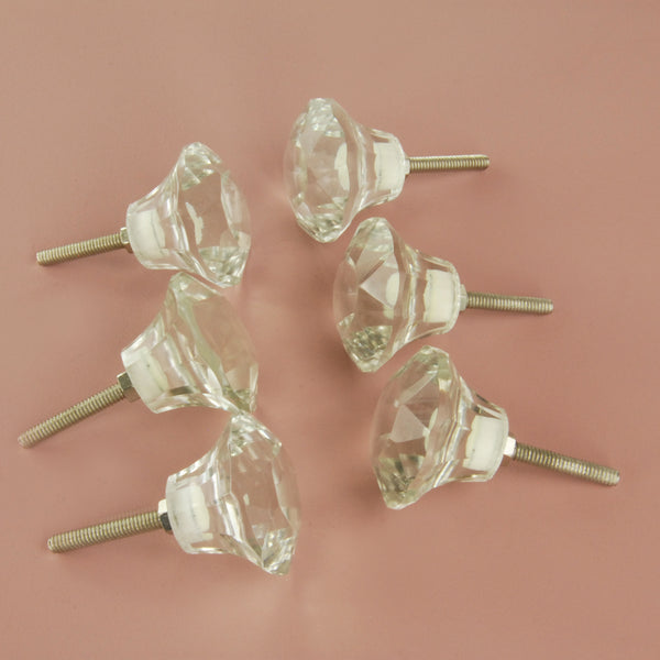Set of 6 Large Clear Glass Cabinet Knobs Handles Kitchen Door Chest Drawer Pulls