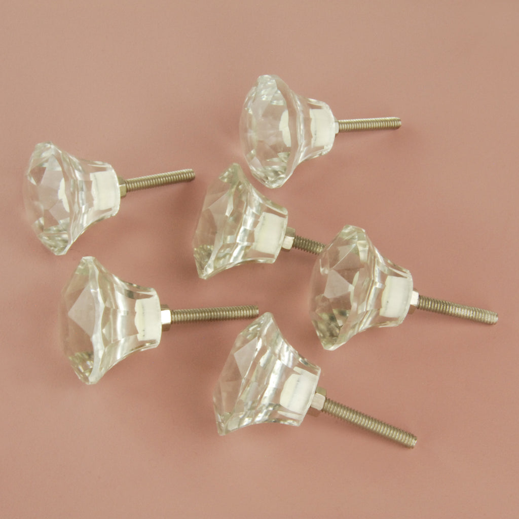 Set of 6 Large Clear Glass Cabinet Knobs Handles Kitchen Door Chest Drawer Pulls