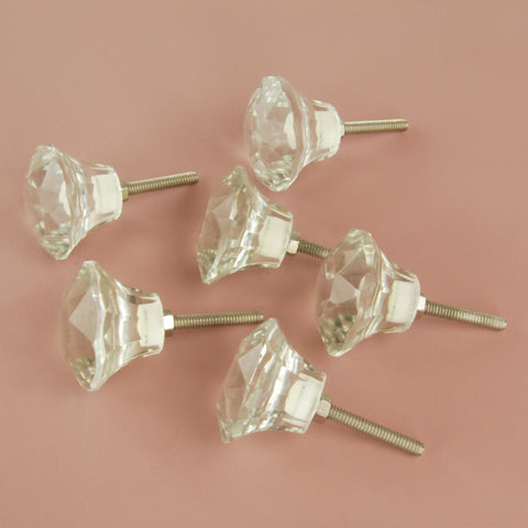 Set of 6 Large Clear Glass Cabinet Knobs Handles Kitchen Door Chest Drawer Pulls