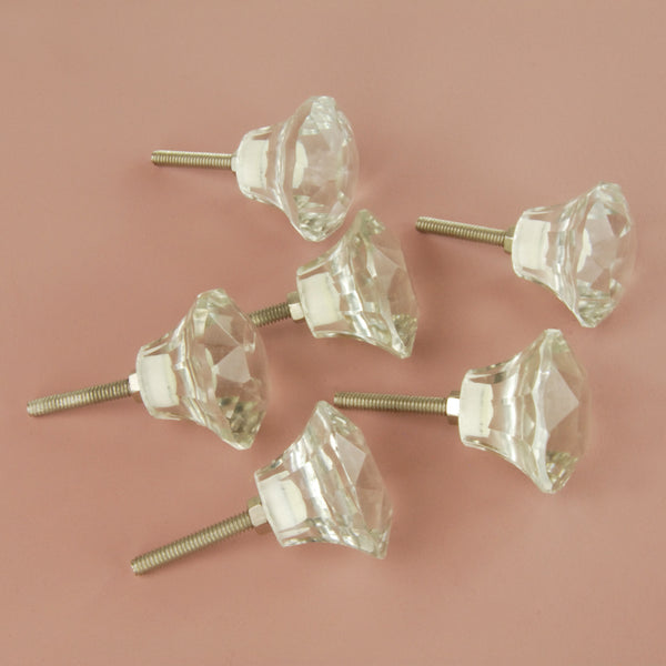 Set of 6 Large Clear Glass Cabinet Knobs Handles Kitchen Door Chest Drawer Pulls