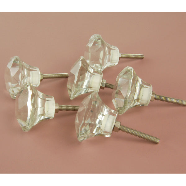 Set of 6 Large Clear Glass Cabinet Knobs Handles Kitchen Door Chest Drawer Pulls