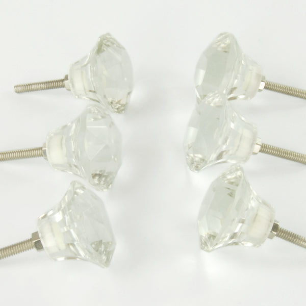 Set of 6 Large Clear Glass Cabinet Knobs Handles Kitchen Door Chest Drawer Pulls