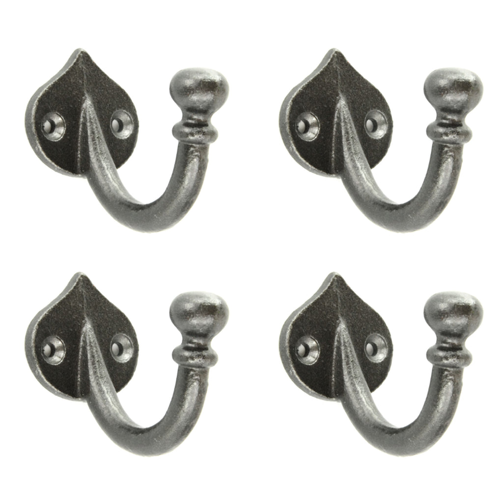 A set of 4 Spearhead Cast Iron Single Wall Hooks Vintage Coat Rack Pegs Hangers