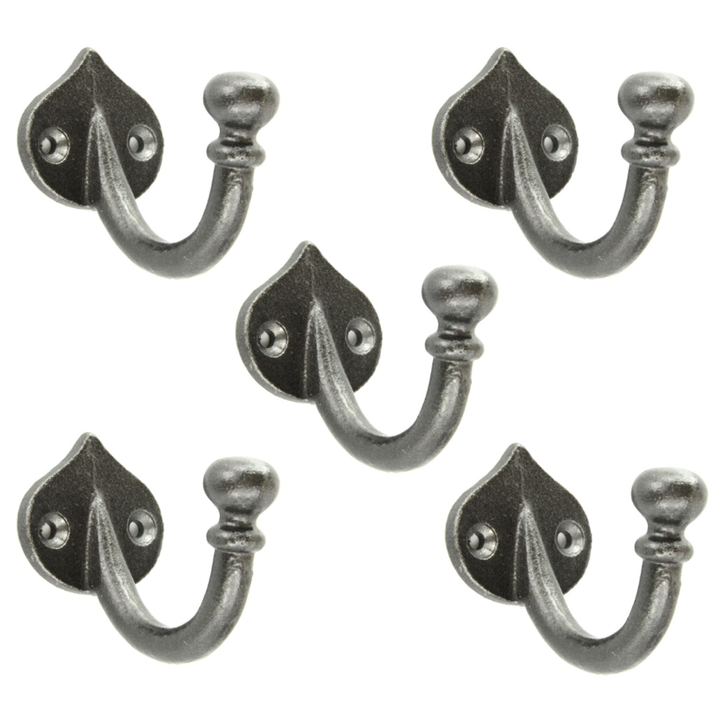 A set of 5 Spearhead Cast Iron Single Wall Hooks Vintage Coat Rack Pegs Hangers