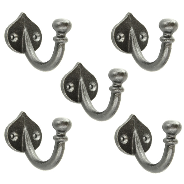 A set of 5 Spearhead Cast Iron Single Wall Hooks Vintage Coat Rack Pegs Hangers