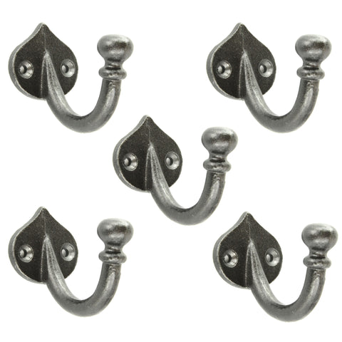 A set of 5 Spearhead Cast Iron Single Wall Hooks Vintage Coat Rack Pegs Hangers